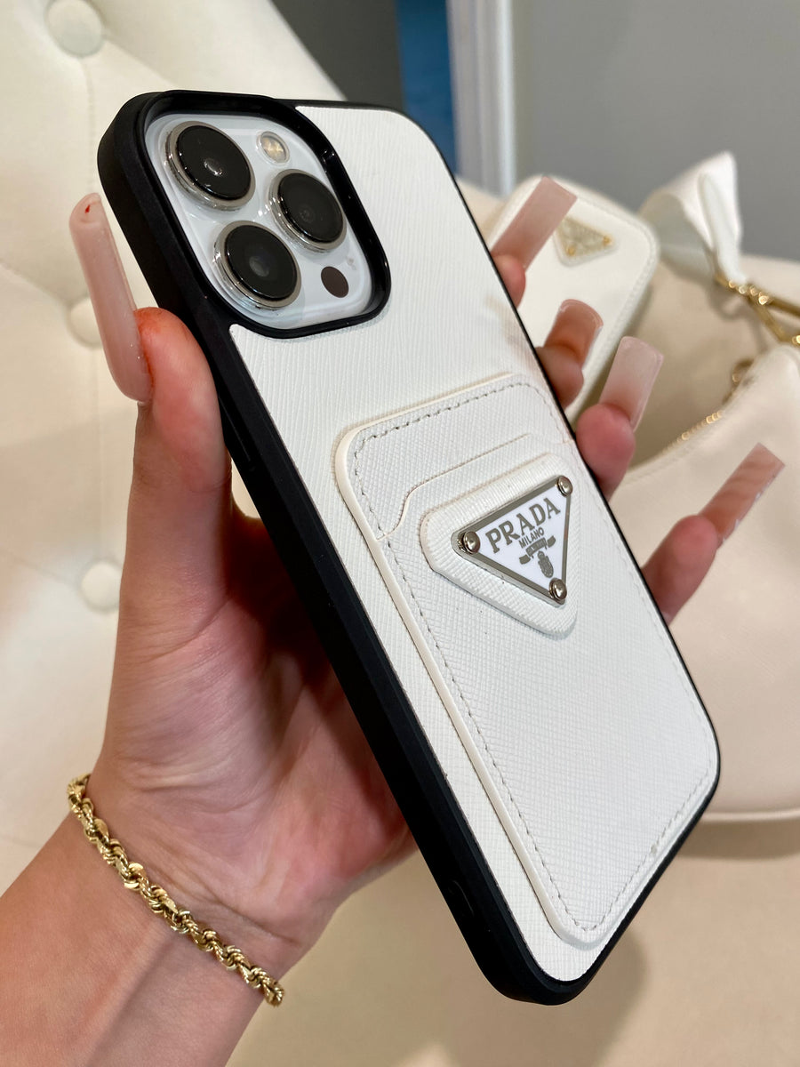 PRADA ホワイト ケース White Prada Phone Case with Card Holder – shopchula