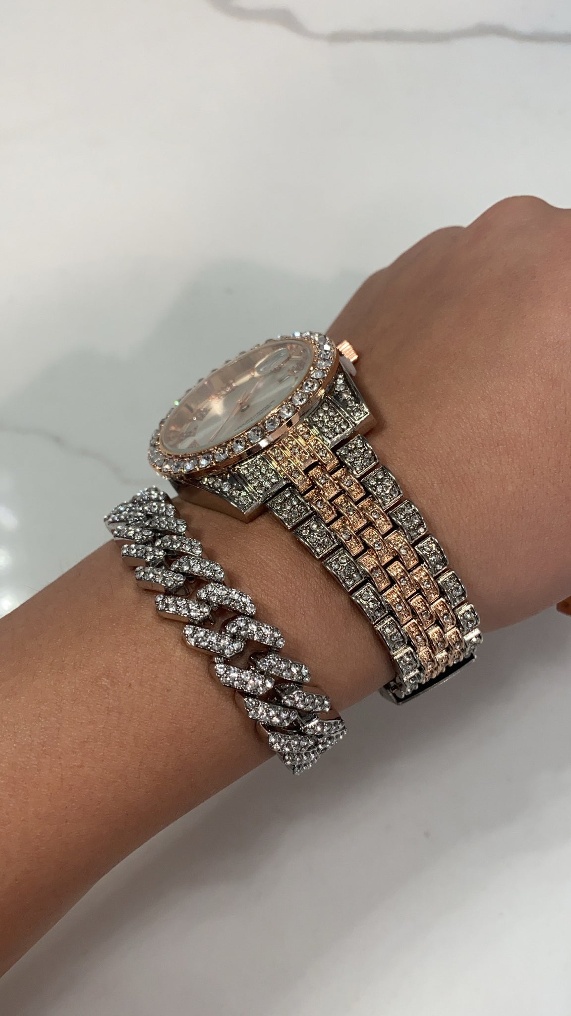 Silver and pink watch
