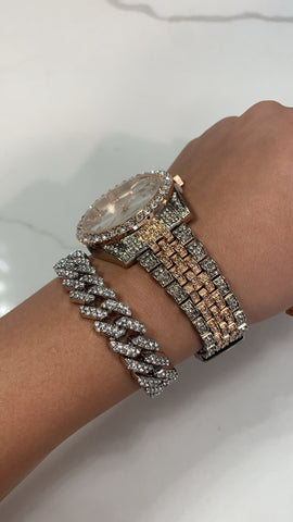 Silver and pink watch