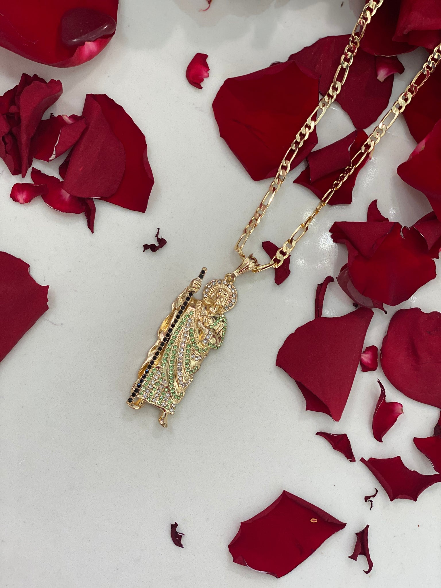 Green rhinestone San Judas guys