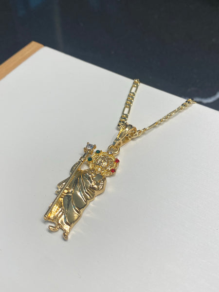 Gold San Judas With Multi Color Gems